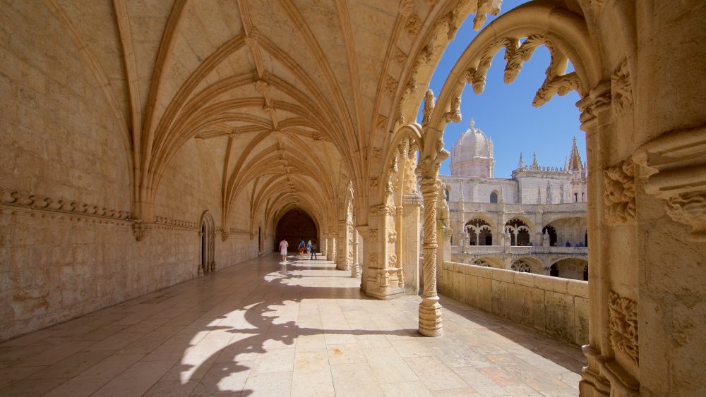 Walkway and arches in Jeronimos Monastery in Lisbon