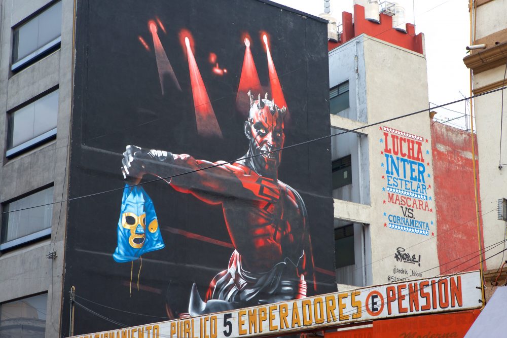 Closeup of artwork on Arena Mexico in Mexico City