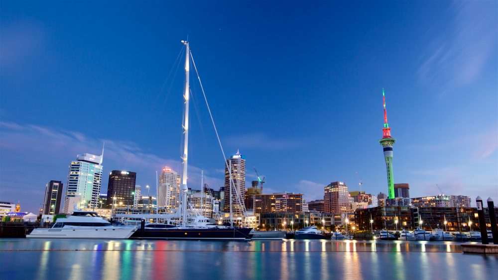 Skyline of Viaduct Harbour in evening
