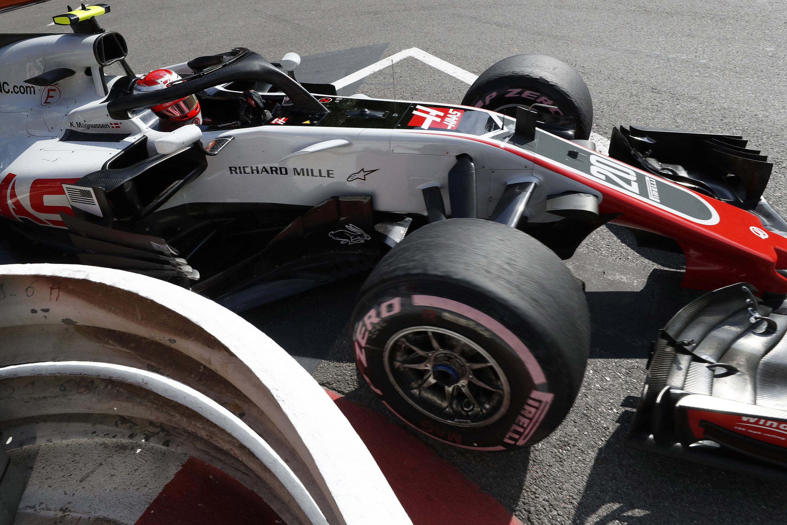 Magnussen's car in the pit