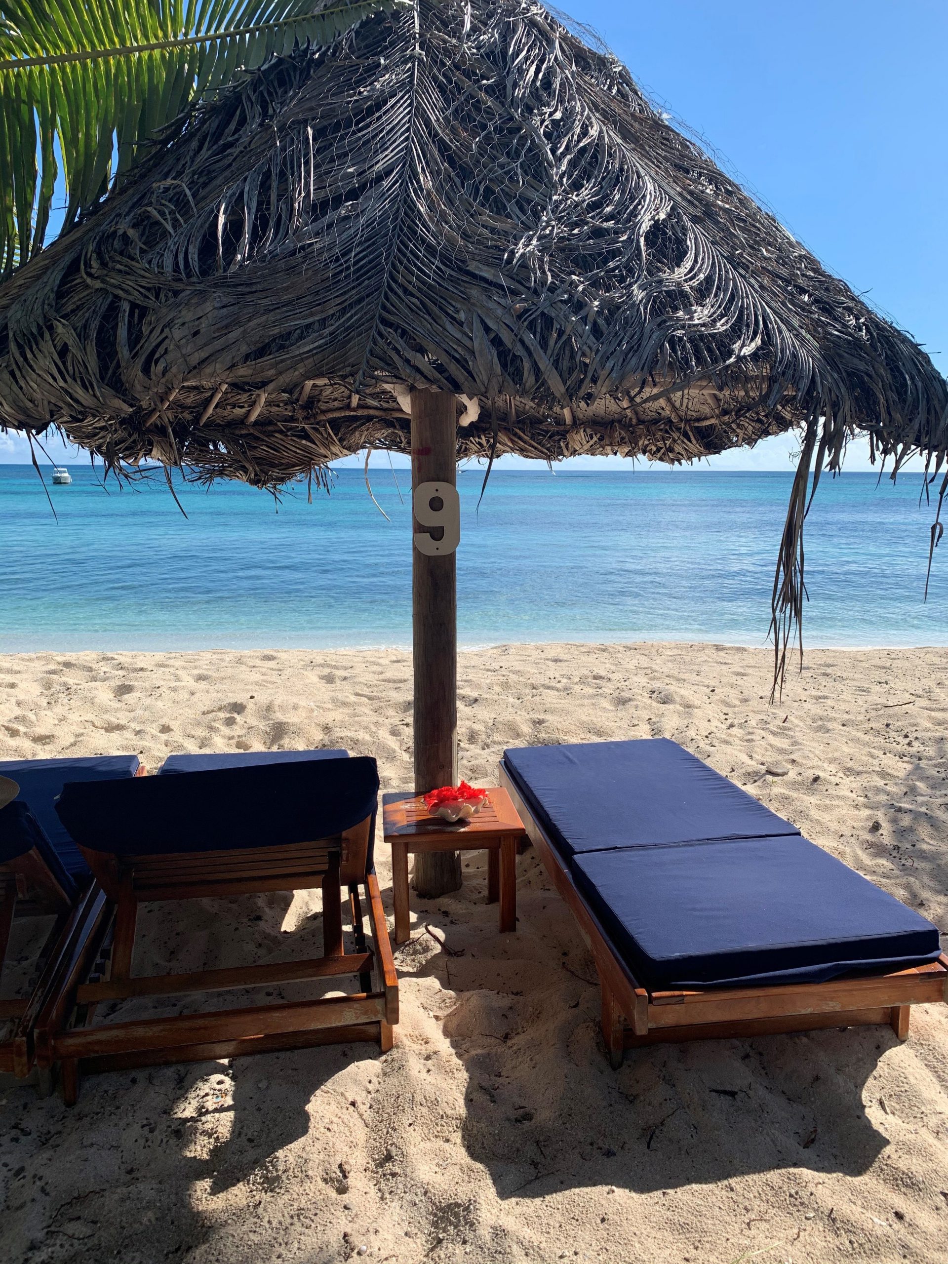 Sunlounger on beach at Viwa Island Resort, Fiji Sunlounger at Viwa Island Resort, Fiji
